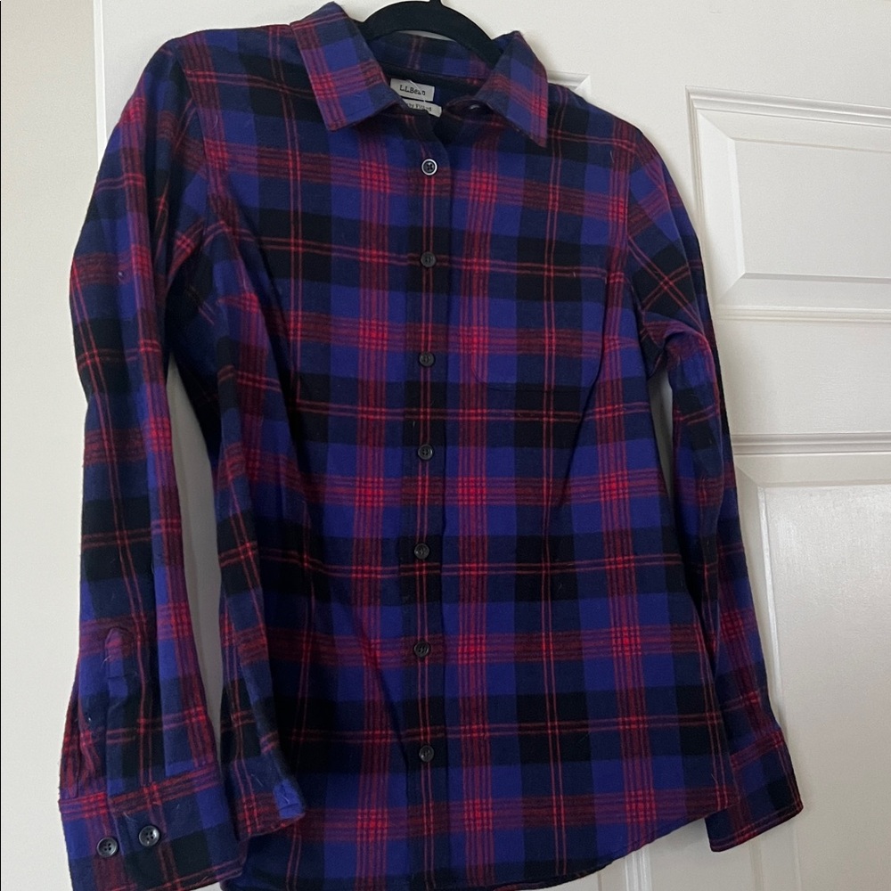 L.L Bean Plaid Flannel Fitted Shirt 100% Cotton